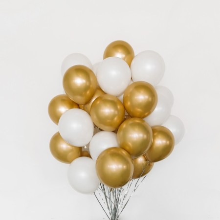 Bouquet of balls "white-gold", latex, chrome, set of 50 pcs.-1