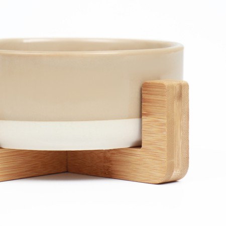 Ceramic bowl on a stand 450 ml 13 x 5 cm beige with white-3