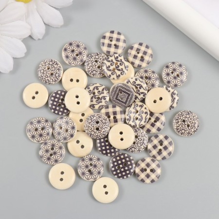 Buttons wood for creativity 2 punctures "patterns" black set 40 pcs 1.5x1.5x0.4 cm