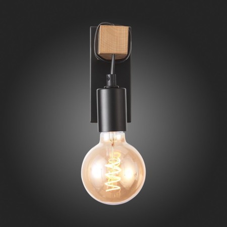 Wall lamp EVOLUCE. SL1142.401.01. Bagetti. 1x60 W, E27, 6.5x16 cm, black color, light wood-7