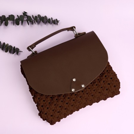 Clap for a bag, with a handle, on a magnetic button, 23 × 21 cm, brown/silver color-4