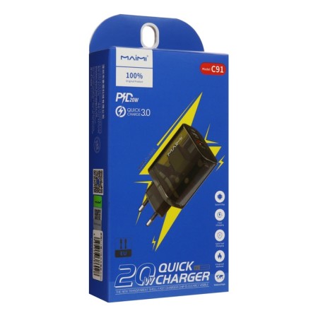Network charger MAIMI C91, USB, 3 A, Type-C, 3 A, PD, translucent-5