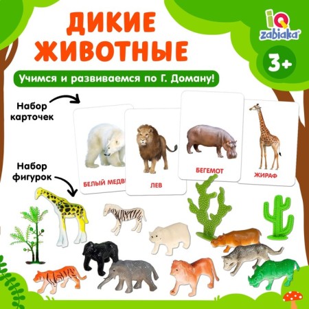 Developing set of figures for children "Wild Animals" with cards, according to the methodology of Doman