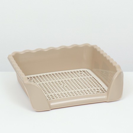 A toilet for dogs with high sides and a removable mesh 38x36x12 cm, beige-2