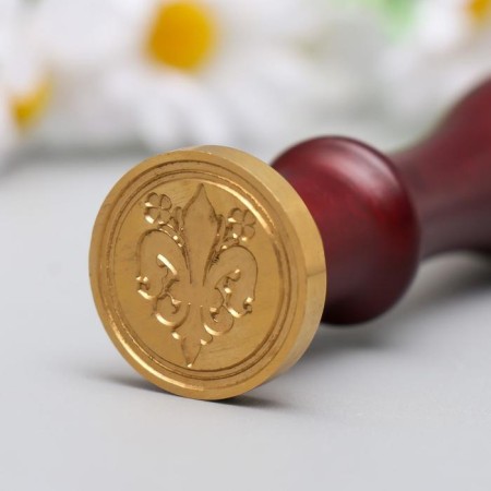 Printing for wax with a wooden handle "Heraldic lily with flowers" 9x2.5x2.5 cm-3