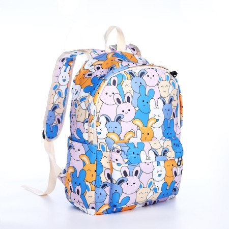 School backpack of textiles on a zipper, 3 pockets, pencil case, blue/multi -colored color-4