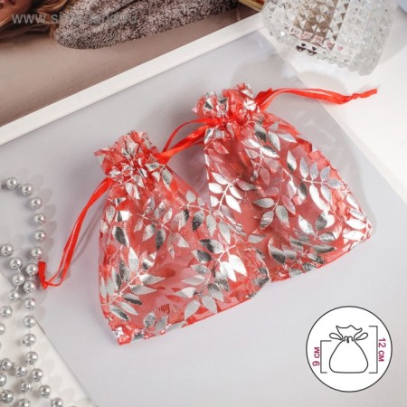 Gift bag "branches" 10 × 12, red color with silver
