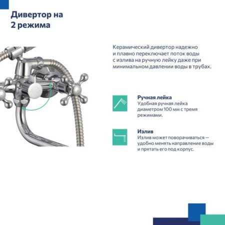 MILARDO DUPLEX DUPSB02M10 bath mixer, two-wagon, S-shaped spout 350 mm, chrome 50494-5