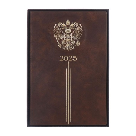 Dated 2025 diary, A5, 176 sheets of Escalada, solid cover of artificial leather, 3D design, foil, liescam embossing, cream block 70 g/m2, brown