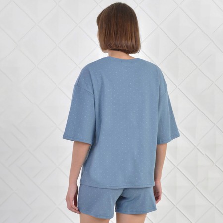 Homemade female set (T -shirt/shorts), blue color, size 46-3