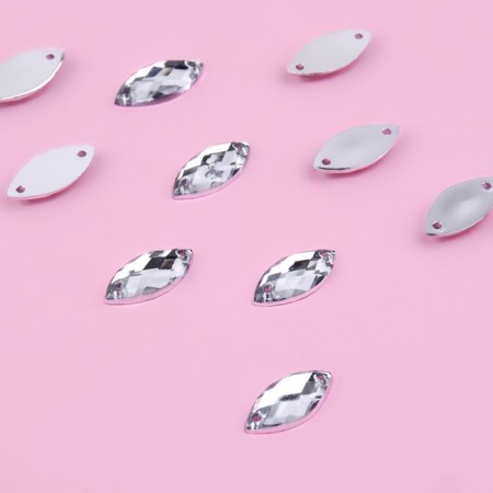 Rhound rhinestones "petal", 7 × 15 mm, 50 pcs, white color-1
