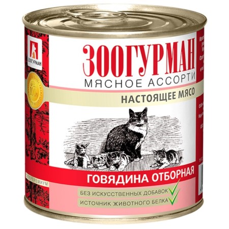 Wet food "Zooogurman" for cats, selected beef, railway, 250 g