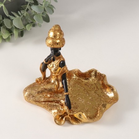 Souvenir Polystone stand "African Adeol in a dress with hem" Gold 11x16x14 cm-4
