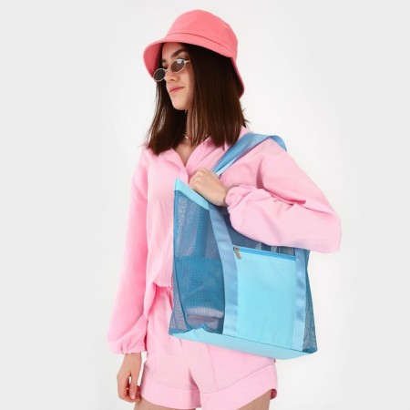 Bag - Shoper beach, 33x32x1 cm, with a grid, blue color-6
