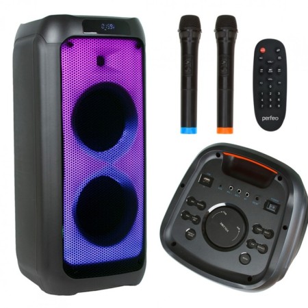 Portable karaoke system Perfeo Power Box 80 Flame II, 80W, FM, USB, BT, 5000 mAh, black