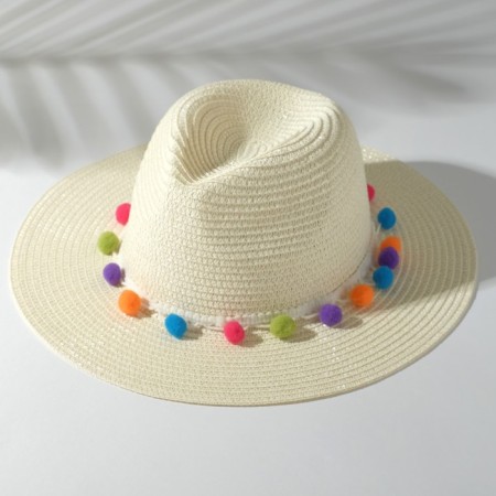 Women's hat with bombs, size 54-56, white color