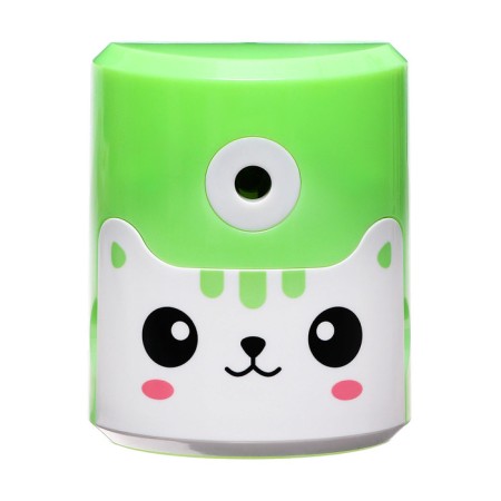 Mechanical sharpener with container, green cat-2