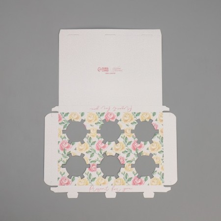 Capcake box, confectionery packaging, 6 rose cells, 16 x 23 x 11.5 cm-3