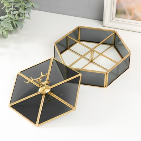 Book box with a metal frame "Golden Deer" Black Multicarine 20x17.5x11.2 cm 99327-1