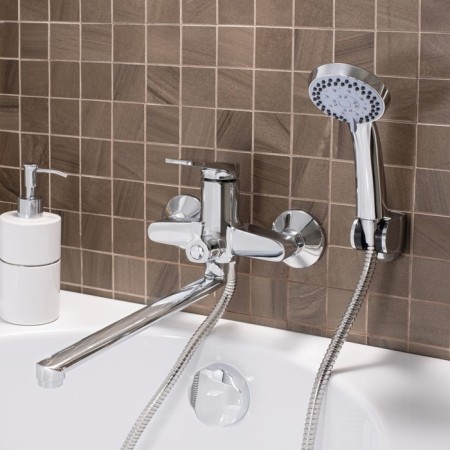 Bath mixer "RMS" SL121-006E, pour 350 mm, shower set, brass, chrome-1