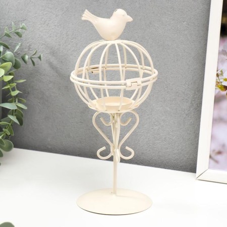 Summary Metal 1 Candle "Bird and Nest" White 23x10x10 cm