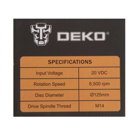 Battery angular grinder DEKO DKAG20-125, 20 V, 2 Ah, Li-Ion, D = 125x22.2 mm-12