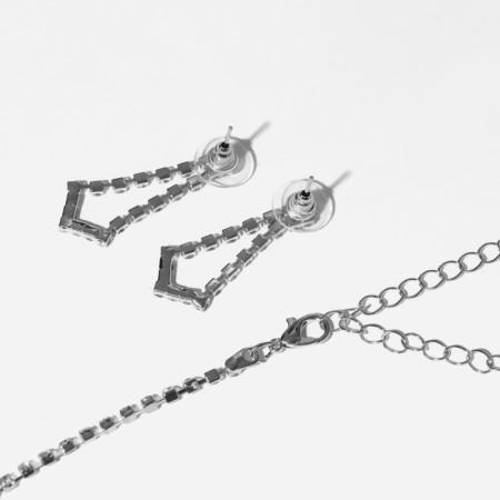 Set 2 objects: earrings, necklace "ice", 6 rows, white color in silver, 34 cm-1