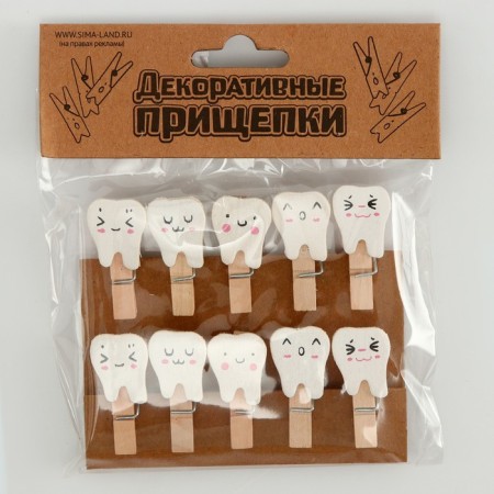 Decorative clothespins with a rope for the suspension "teeth" set 10 pcs. - 1.5 × 12 × 14 cm-4