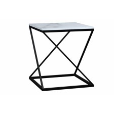 Table DQ TEASER NUT, 500*500*532, white marble, m/k black MDF