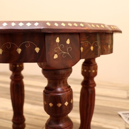 Carved table "Circle" wood 48x53x53cm-4