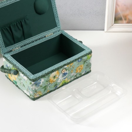 Casket for needlework "Green Flower Polyanka" 24x16x11 cm-5