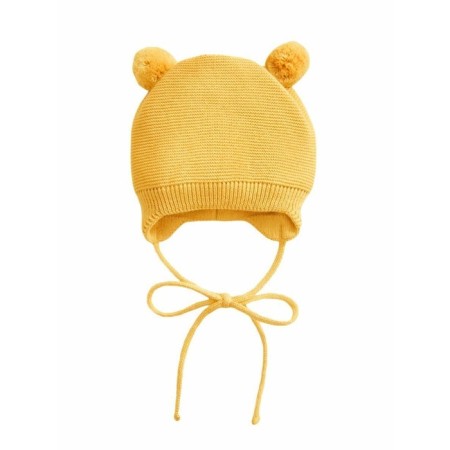 A cap on ties with pompons Children's Amarobaby Pure Love Pompony, with a lining, size 42-44 cm, yellow color-1