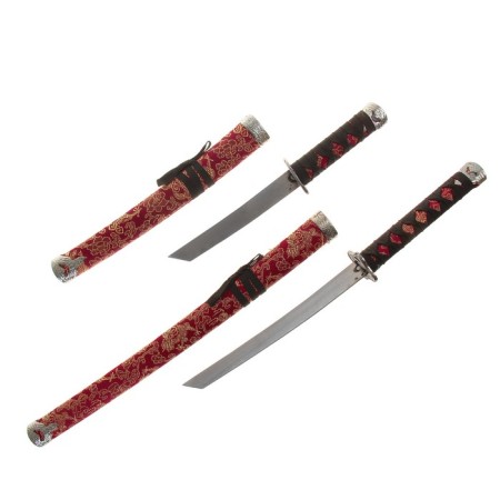 Suv. Product Katana 2V1 on a stand, scabbard fabric, dragons gold on red 47/70cm-1