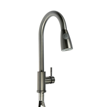 Kitchen mixer Zein Z4961, stainless steel, with a sliding watering can, 2 modes, gray-5