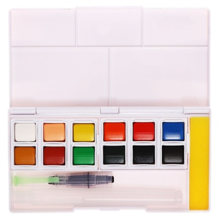 Watercolor paints, + 1 brush, in a plastic box, 12 colors-2