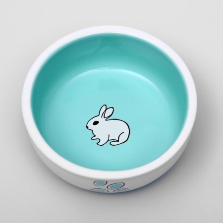 Ceramic bowl for rabbits 200 ml 10 x 3.7 cm, white-green-1