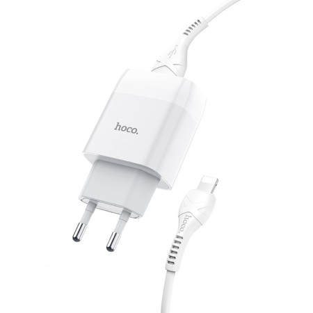 Network charger Hoco C73A, 2 USB, 2.4 A, Lightning 1 m cable, white-2