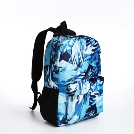 School backpack from textiles on lightning, 3 pockets, blue color-2