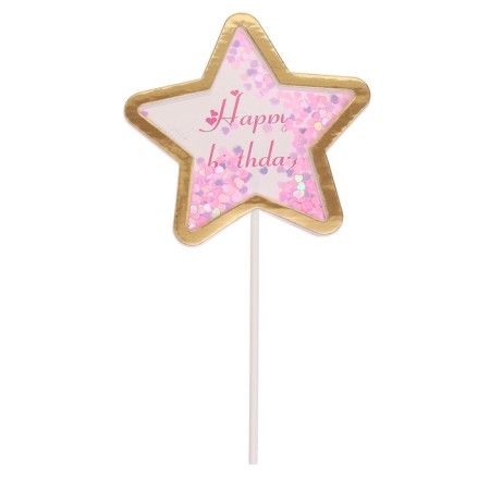 Topper "Happy Birthday. Star ", pink color