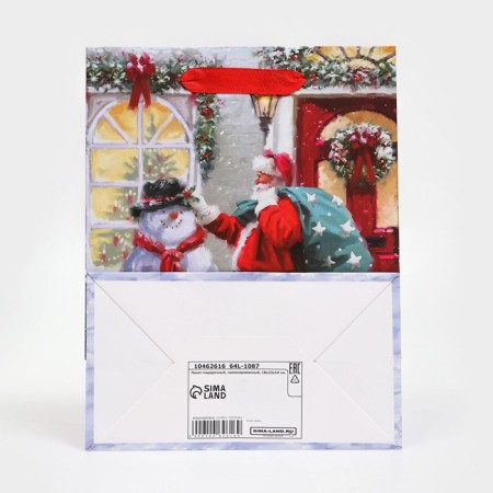 Gift, laminated, "Snowman with Santa", 18 x 23 x 10 cm-4