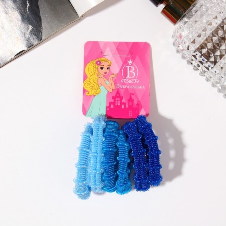 Hair elastic band "Mahrushka" (set 6 pcs) 4 cm, blue blue