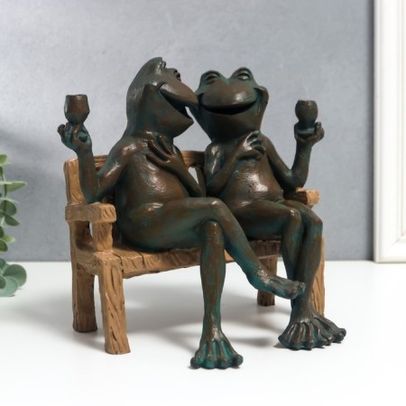 Polystone souvenir "Two frogs with glasses, on the bench" 20x16x21 cm-1