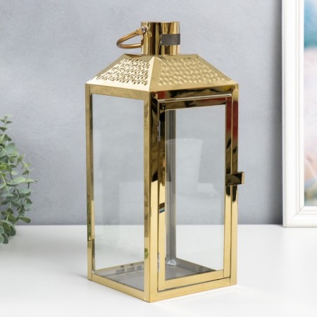 Summary Metal "Rectangular Lantern" set 2 pcs gold 18x18x42, 14x14x34 cm-2