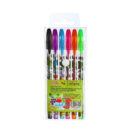 A set of gel pens, 6 colors, metallic, a body with a pattern, in a blister on a button-5