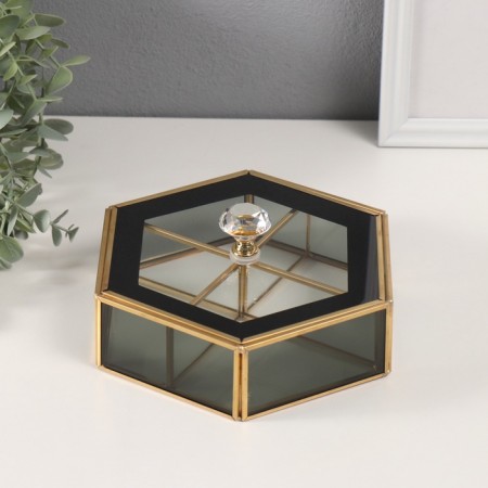 Casket glass with a metal frame "hexagon" transparent black 17.5x20x8 cm-1