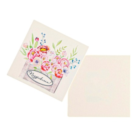 Mini-postcard "Congratulations!" watercolor flowers, 7 x 7 cm-1