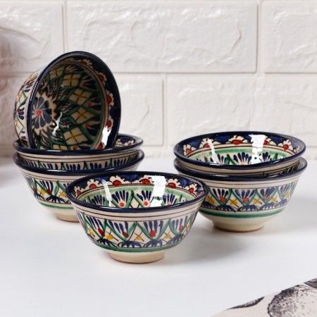 Tea set of 9 objects Rishtan ceramics (kettle 0.8l, bowls- 0.2)-2