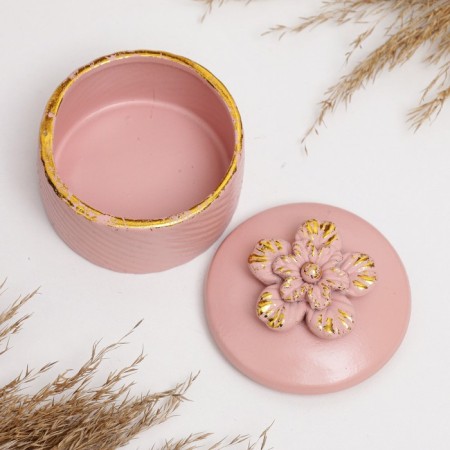 Casket "Flower" pink with gilding, 7x8cm-1