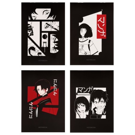 A set of notebooks A6, 24 sheets in a cage on an anime paper clip, a cover -shaped cardboard, an offset unit, 4 pieces
