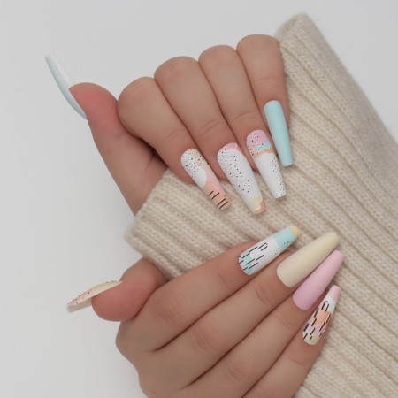 Follow nails "Abstraction", 12 pcs, with adhesive plates, ballerina form, multi -colored-9